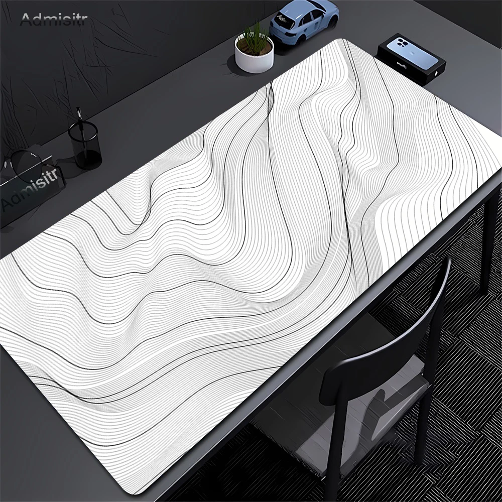 XXL Desk Mat Black And White Strata Liquid Mousepad Large Abstract Mouse Pad Gaming Deskmat With Lockedge Office Non-slip Carpet 5