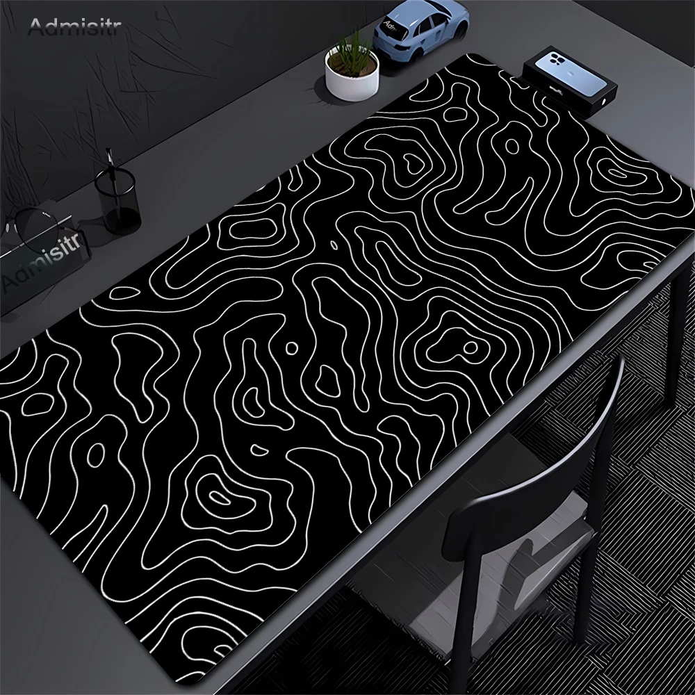 XXL Desk Mat Black And White Strata Liquid Mousepad Large Abstract Mouse Pad Gaming Deskmat With Lockedge Office Non-slip Carpet 2