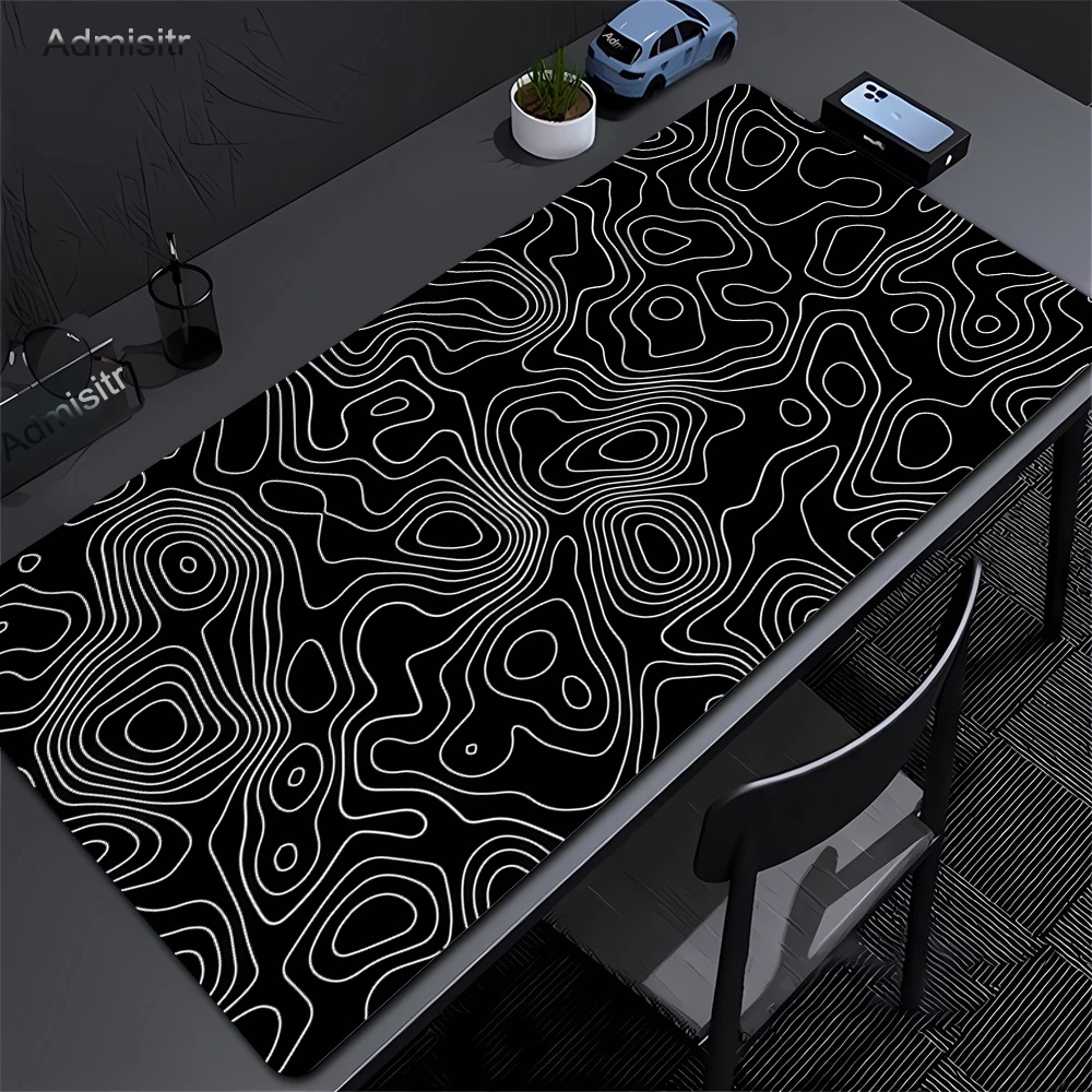 XXL Desk Mat Black And White Strata Liquid Mousepad Large Abstract Mouse Pad Gaming Deskmat With Lockedge Office Non-slip Carpet 4